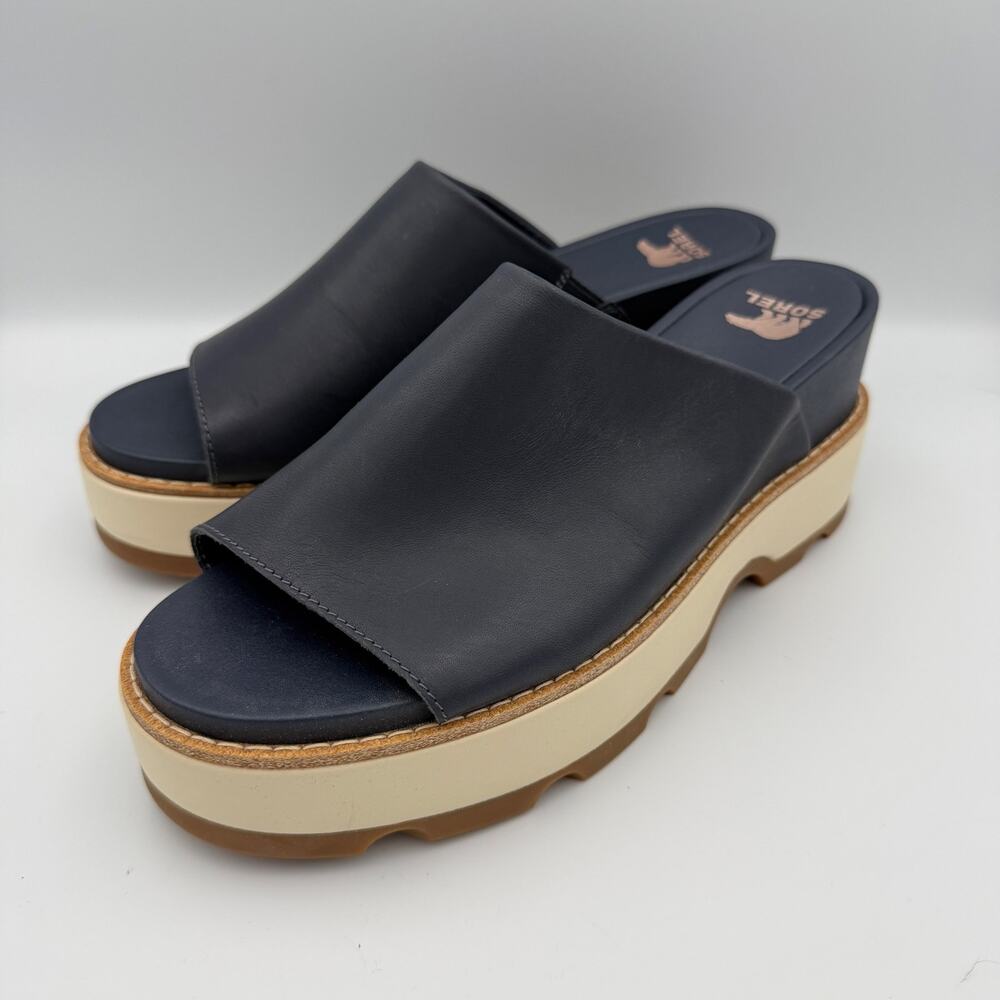 Sorel Cameron Platform Slide Sandals Women's 10 Navy Blue Leather